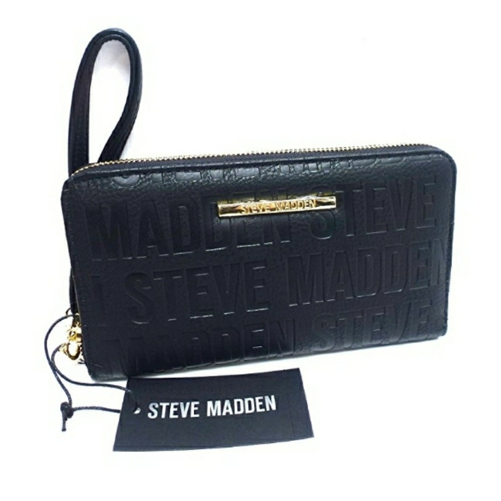 ★✩NEW★✩ STEVE MADDEN BLACK + GOLD WRISTLET WALLET - Picture 2 of 8